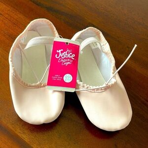 Justice Dance gym Pink leather sole girls ballet shoes New size 11